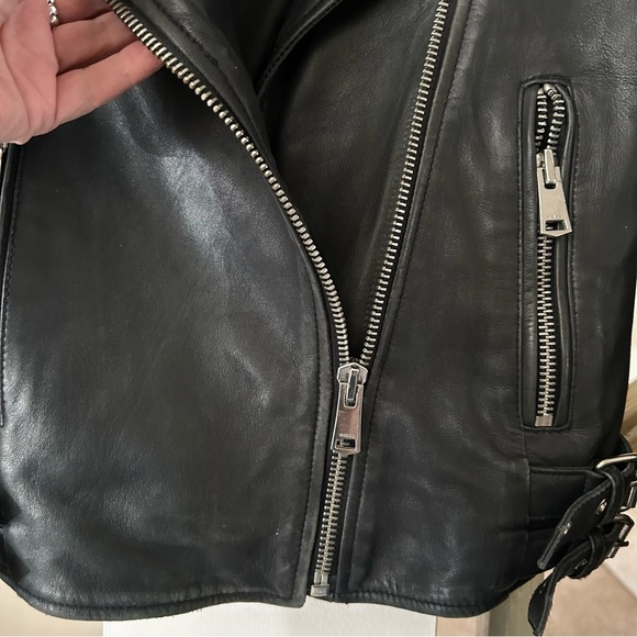 Reiss Black Leather Motorcycle Jacket Size Women's XS - Picture 15 of 16